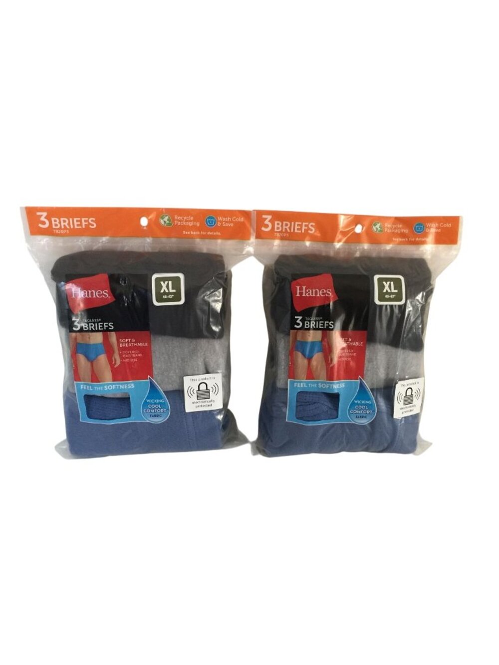 Hanes Men's Tagless Briefs XL 40-42" Blue Gray Black 6 Pairs